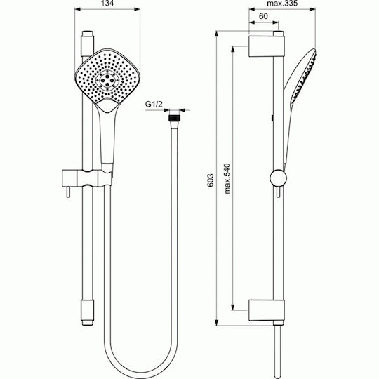 Ideal Standard Idealrain EVO Diamond Βέργα Ντουζ με Τηλέφωνο και Σπιράλ