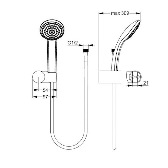 Ideal Standard S1 Idealrain Handheld Showerhead with Hose
