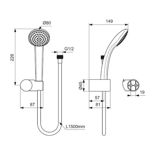 Ideal Standard S1 Idealrain Handheld Showerhead with Hose