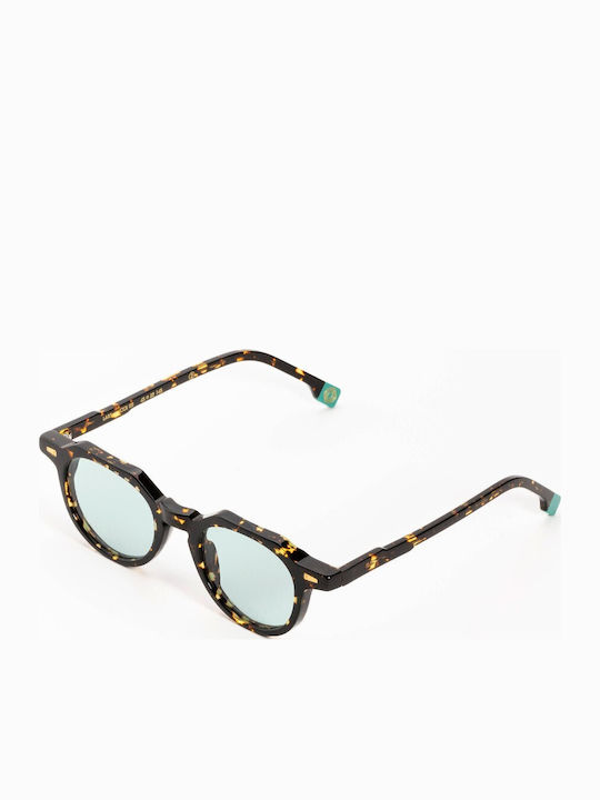 Kyme Unisex Sunglasses with Brown Tartaruga Horn-Rimmed Frame and Green Lens