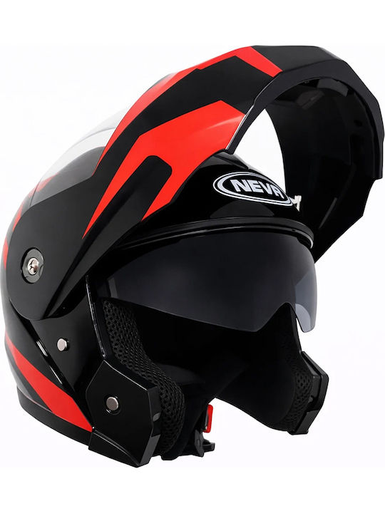 FIXATO Neva Schwarz/Rot Motorradhelm Aufklappbar ECE 22.06 mit Sunvisor