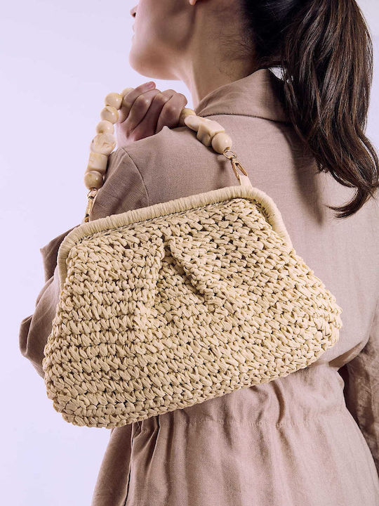 Celestino Γυναικεία Τσάντα Clutch Ψάθινη Μπεζ