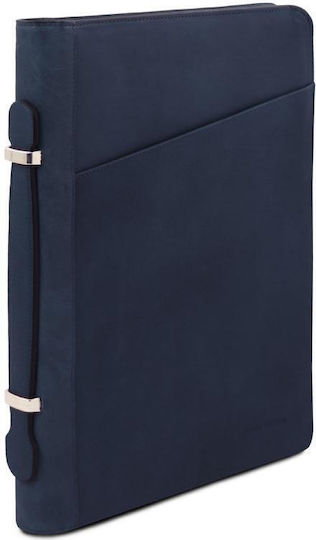 Leather Document Briefcase Handle Costantino Dark Blue
