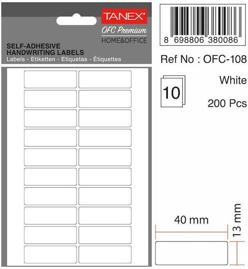 Tanex 200 Selbstklebende Etikettenrollen 13x40mm