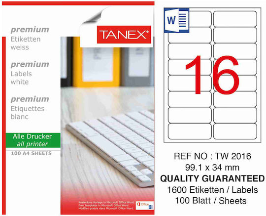 Tanex Αυτοκόλλητες Ετικέτες Α4 Ορθογώνιες 99.1x34mm