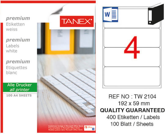 Tanex Αυτοκόλλητες Ετικέτες Α4 Ορθογώνιες 192x59mm