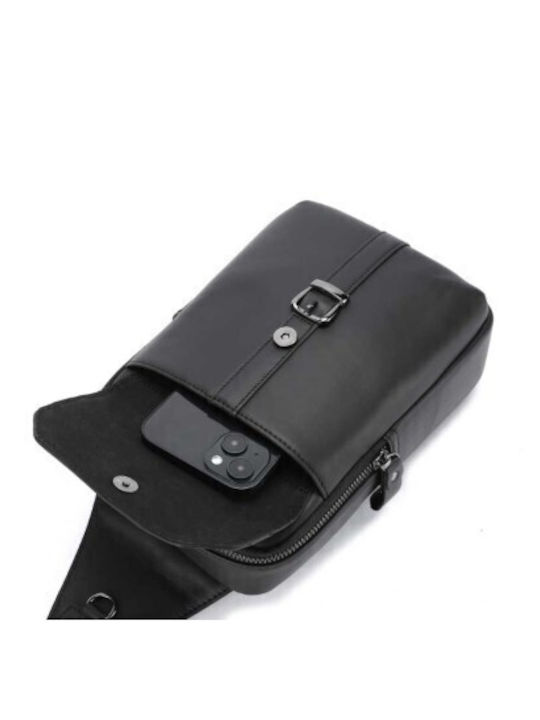 Leather Men's Sling Bag Black