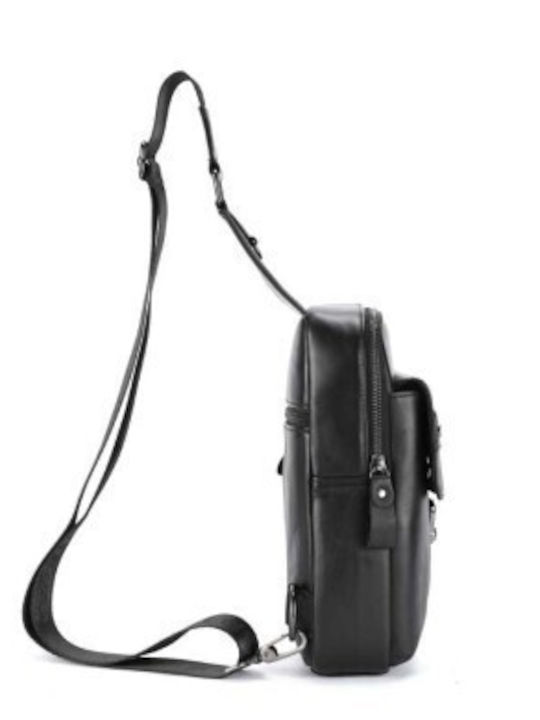 Leather Men's Sling Bag Black