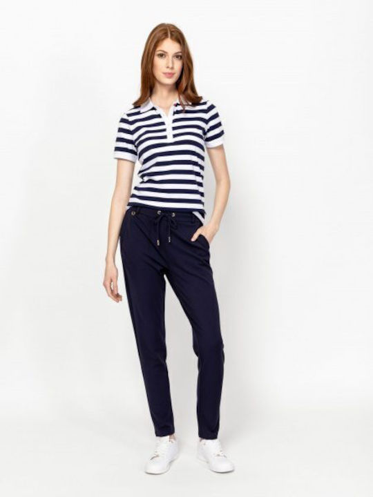 Damen Polo Bluse Kurzärmelig Marineblau