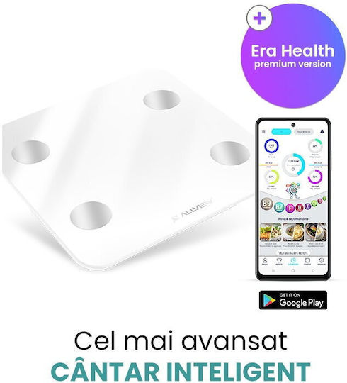 Allview Smart Cantar De Baie Cu Analizator De Grăsime Corporală Și Bluetooth Albă