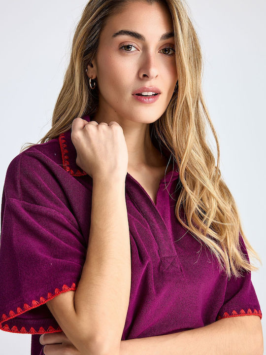 Women's Polo Short Sleeve Blouse Purple