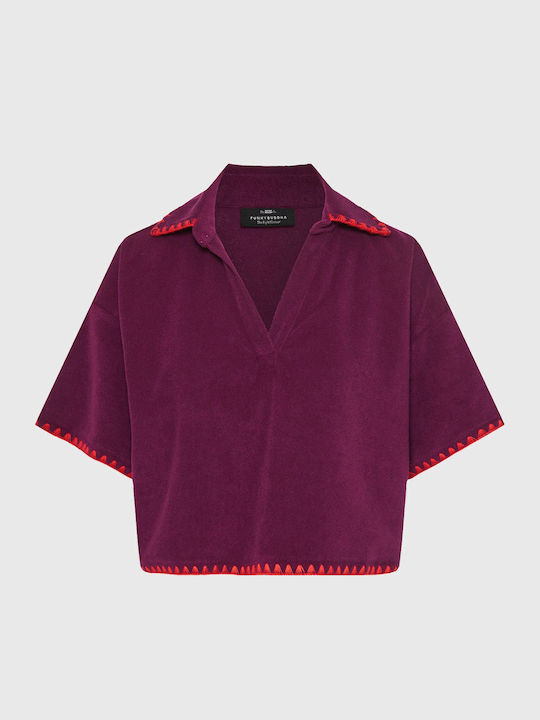 Women's Polo Short Sleeve Blouse Purple