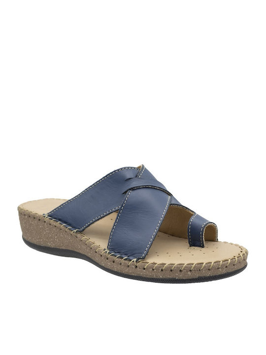 Leder Flache Damen Sandalen Anatomisch Blau
