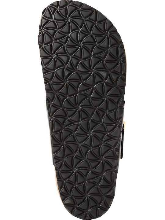 Damentliche Leder Flache Sandalen Schwarz