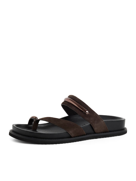 Leather Women's Flat Sandals Brown