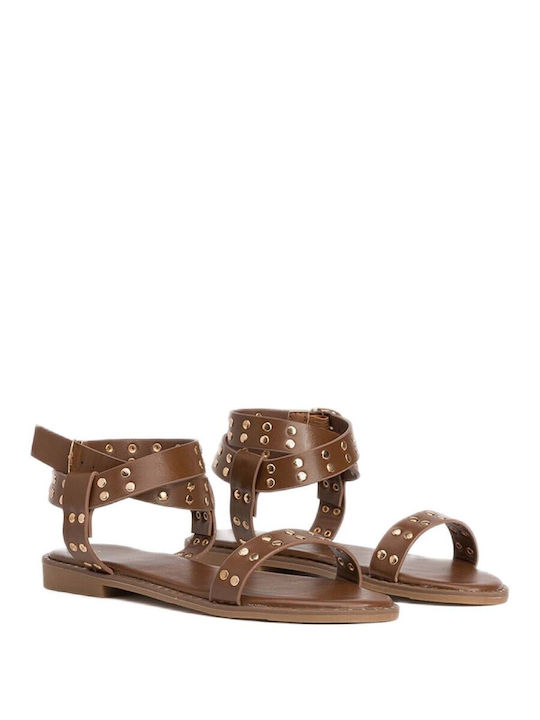 Tiffosi Leather Women's Flat Sandals Tabac Brown