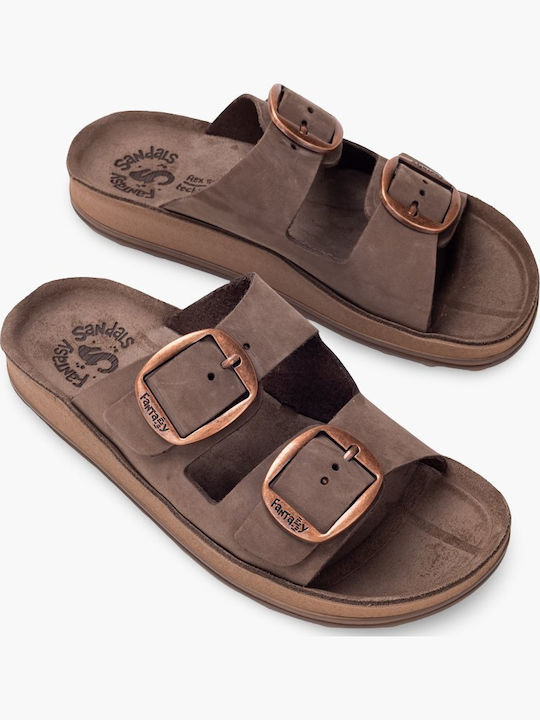 Fantasy Sandals Despoina Δερμάτινα Ανατομικά Σανδάλια Καφέ