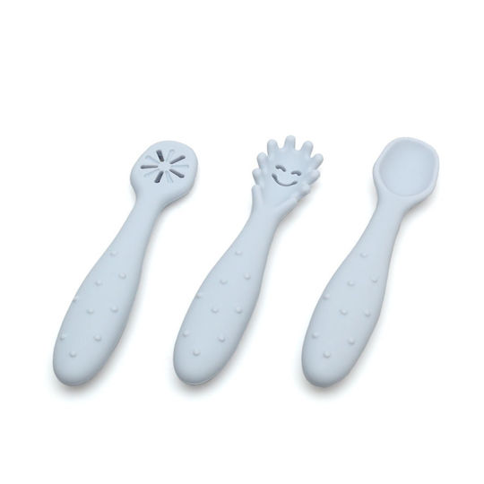Kiokids Baby Set with Fork Made of Silicone for 6+ Months Light Blue 3 Pieces