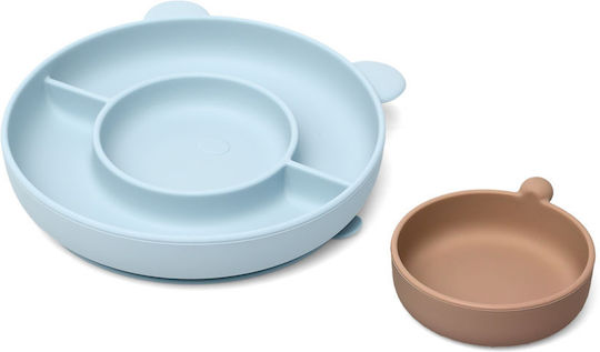 Kiokids Toddler Silicone Food Plate Light Blue 2 Pieces