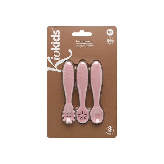 Kiokids Baby Set with Fork Made of Silicone for 6+ Months Pink 3 Pieces