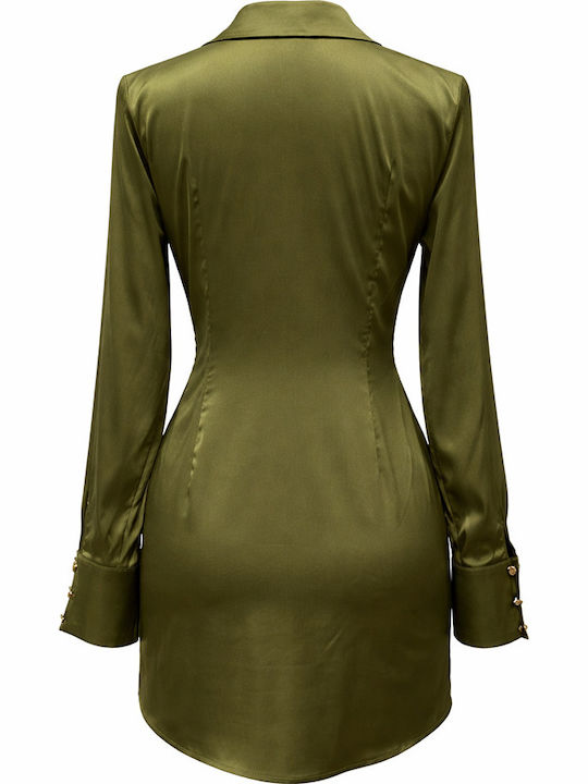 Mini Evening Satin Dress Olive