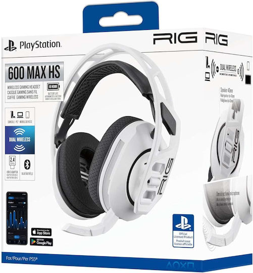 Nacon RIG 600 MAX HS Wireless Over Ear Gaming Headset with Bluetooth USB Connectivity White for PS4 PS5