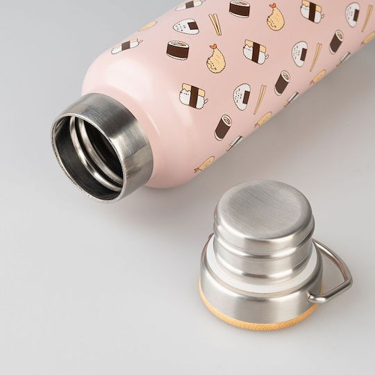 Grupo Erik Stainless Steel Thermos Bottle 500ml PUSHEEN Sushi Roll with Handle