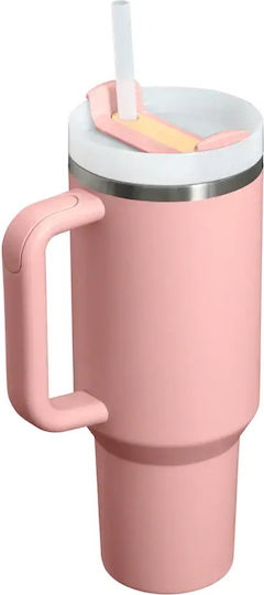 Stanley Flowstate Handled Tumbler Θερμός Ανοξείδωτο BPA Free 1.18lt Peach Rose με Καλαμάκι και Λαβή