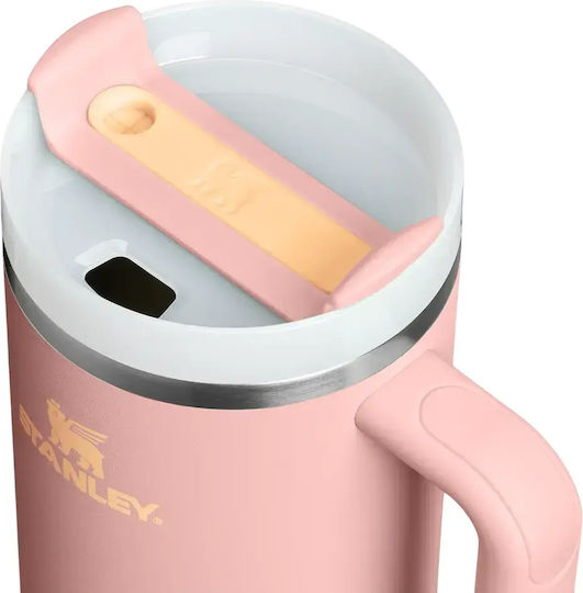 Stanley Flowstate Handled Tumbler Θερμός Ανοξείδωτο BPA Free 1.18lt Peach Rose με Καλαμάκι και Λαβή