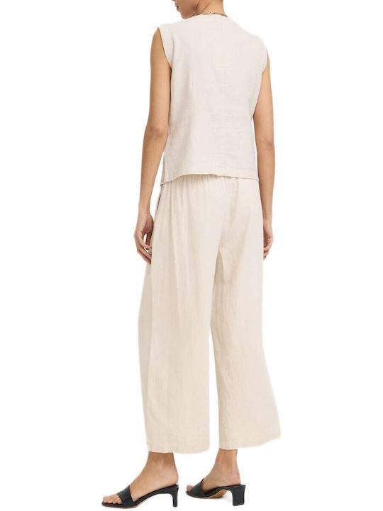 B.Younq Women's Linen Pantaloons with Rubber Band Beige