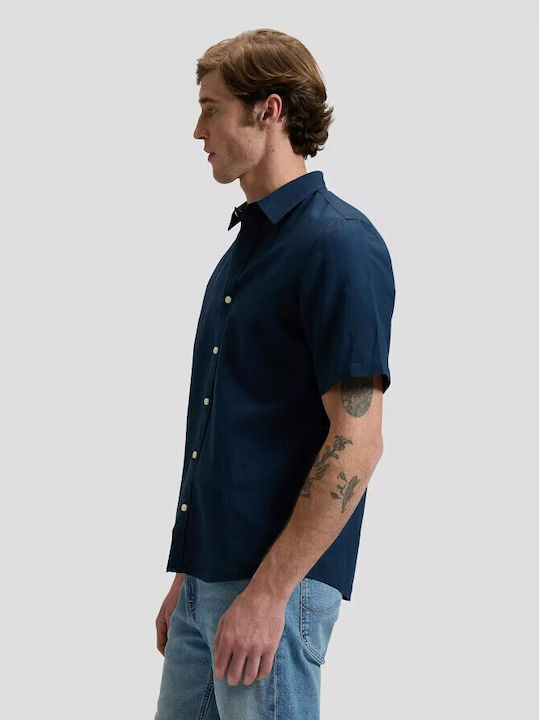 Short Sleeve Linen Shirt in Regular Fit Rivet Navy