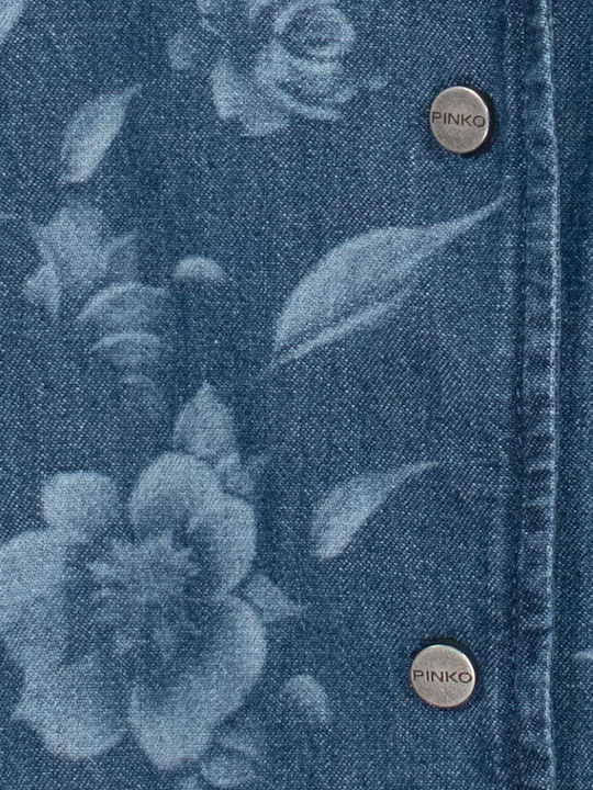 Long Sleeve Women's Denim Shirt Blue Floral