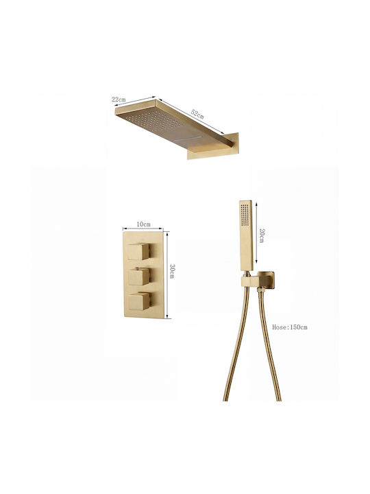 Naron Built-in Faucet Mixer for Shower 3 Exits Brushed Gold
