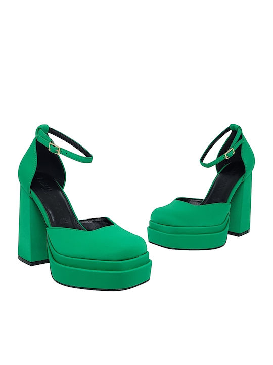 Heels with Strap & Chunky High Heel Green