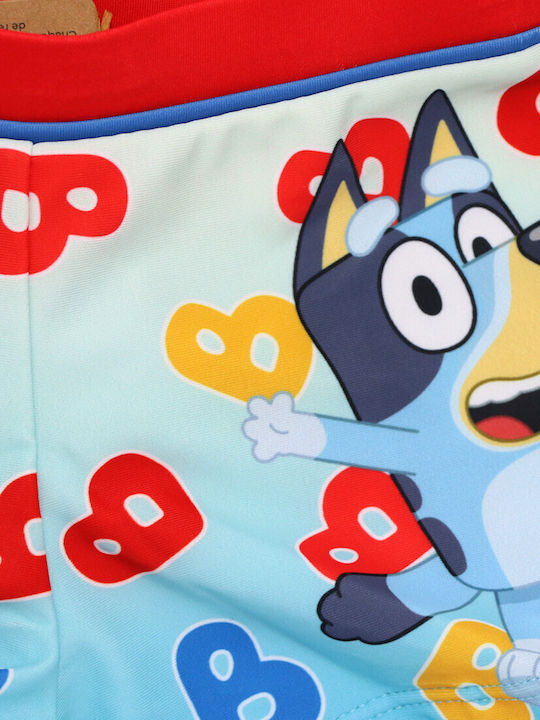 Bluey Детски Костюм За Баня Къси Панталони За Плуване Светлосиньо С Червен Колан