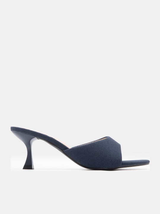 Suede Mules With Low Heel In Navy Blue Colour