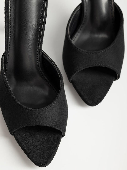 Suede Damen Pantoletten mit Dünnem Hoch Absatz in Schwarz Farbe K26-375-LOLA5272-MAUVRO
