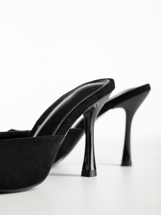 Suede Damen Pantoletten mit Dünnem Hoch Absatz in Schwarz Farbe K26-375-LOLA5272-MAUVRO