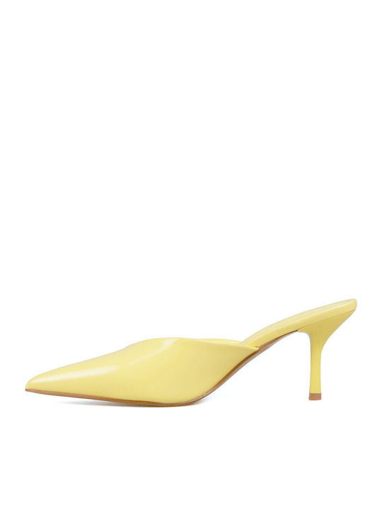 Mules In Patent Leather With High Heel In Blonde Colour