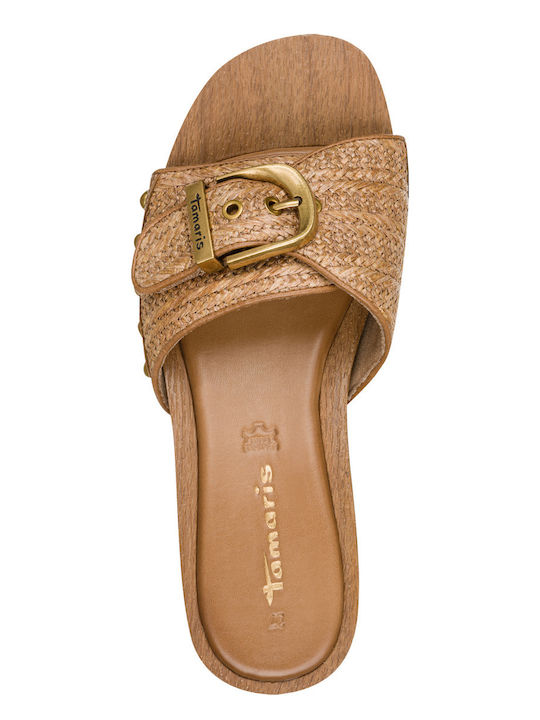 Flat Leather Mules In Brown Colour