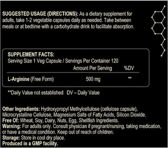 Fuel Up L-Arginine (Free Form) 500mg 120 Vegetable Capsules