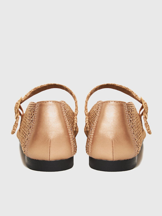 Women's Ballerina Shoes With Strap In Gold Colour