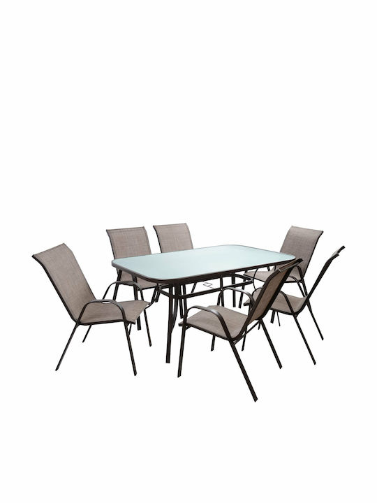 Set Sala De Mese Pentru Exterior Textline 7 Piese Maro