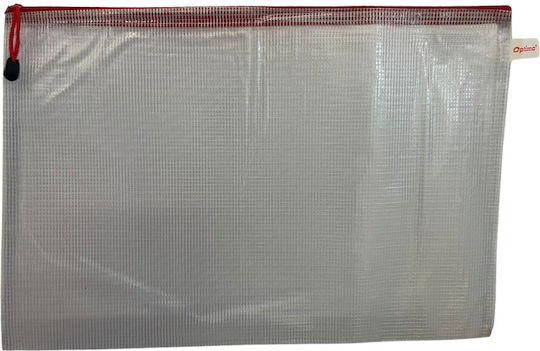 Optima Kunststoff Produkt PVC Netzordner A5 Dokumentenschutz 280 Mikron Transparent Rote Reißverschluss