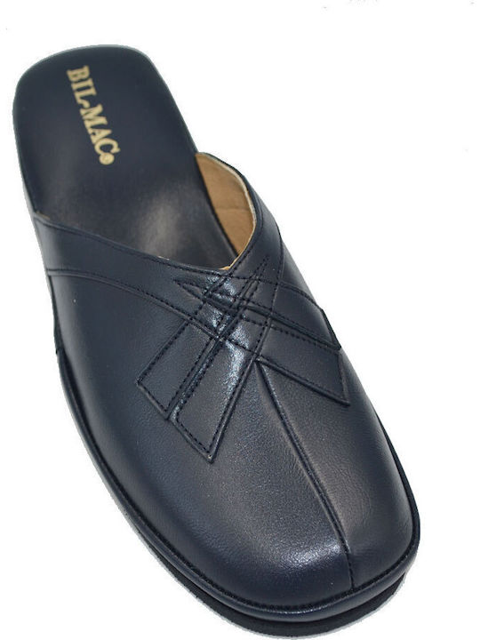 Leather Winter Women's Blue Slippers