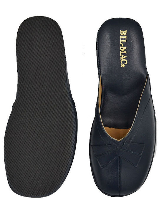 Leather Winter Women's Blue Slippers