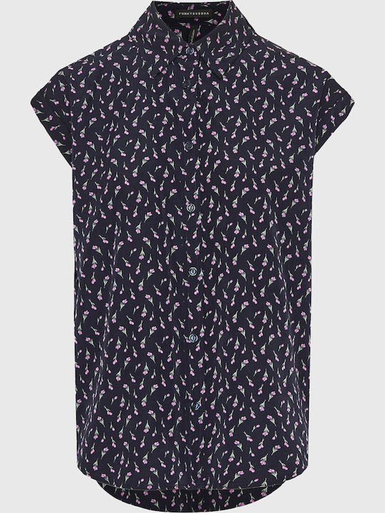Short Sleeve Women's Shirt Floral Floral FBL013-105-05-Navy