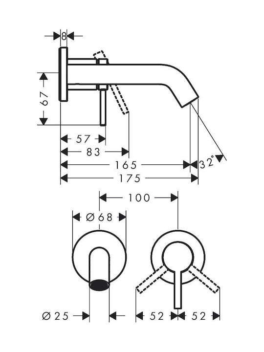 Hansgrohe Σετ Μίκτης & Στόμιο Εντοιχισμού για Νιπτήρα Ασημί