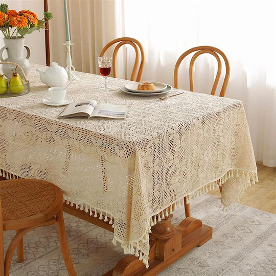 FRIPIA Покривка за маса Памучна Плетена Бежова 140x250см