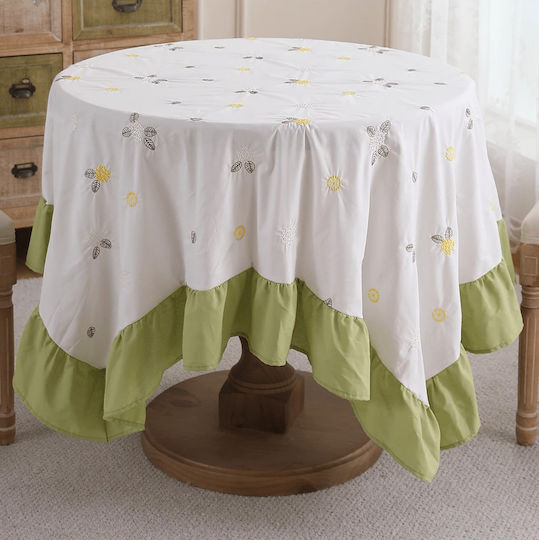 FRIPIA Покривка за маса с Бродерия Бяла 150x150см